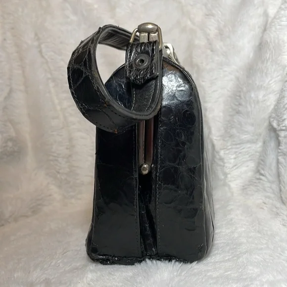 Vintage Lesco Black Faux Alligator Handbag - Picture 7 of 13